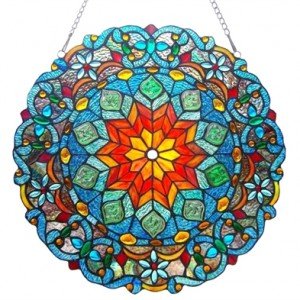 Blossom Tiffany Stained Glass Round Window Panel