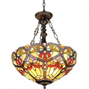 Victorian Tiffany Stained Glass Inverted Pendant Light