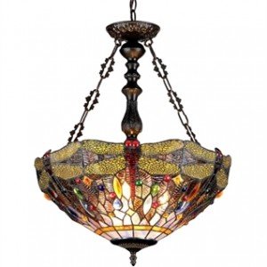 Victorian Tiffany Stained Glass Dragonfly Pendant Light