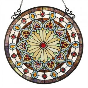 Jeweled Victorian Tiffany Stained Glass Window Panel