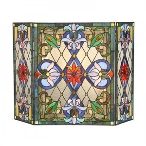 Flowered Hearts Tiffany Stained Glass Fireplace Screen