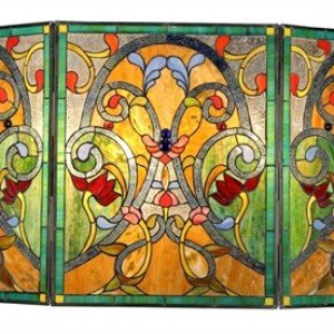 Colorful Victorian Tiffany Stained Glass Fireplace Screen