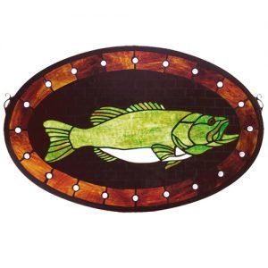 Bass Plaque Tiffany Stained Glass Window Panel