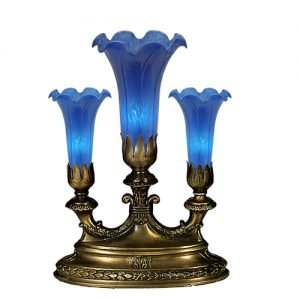 Indigo Blue Lily Mantelabra Favrile Accent Lamp