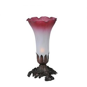 Pink White Lily Art Glass Accent Lamp